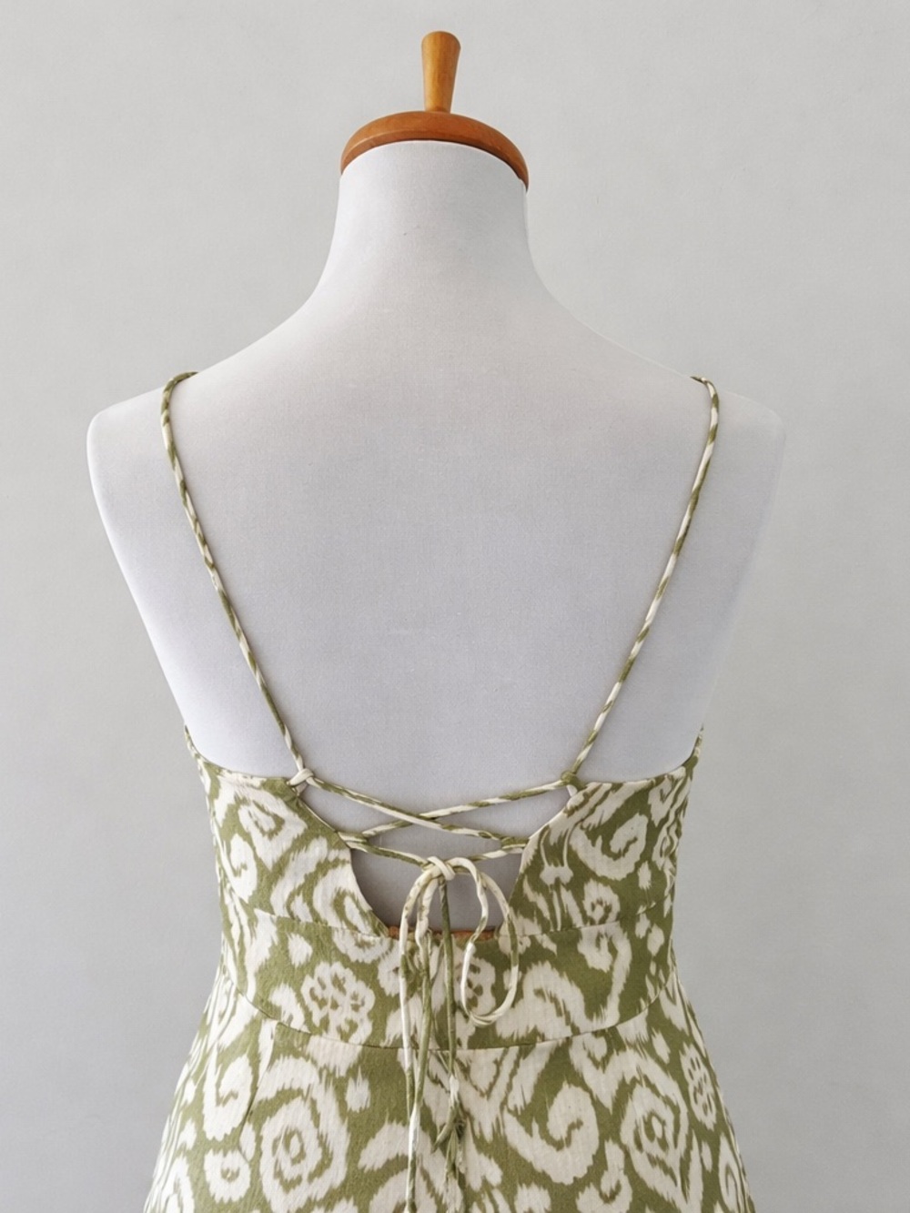 Zara Green Corset Midi Dress Slit Tie Back Abstract Print L - Picture 3 of 6